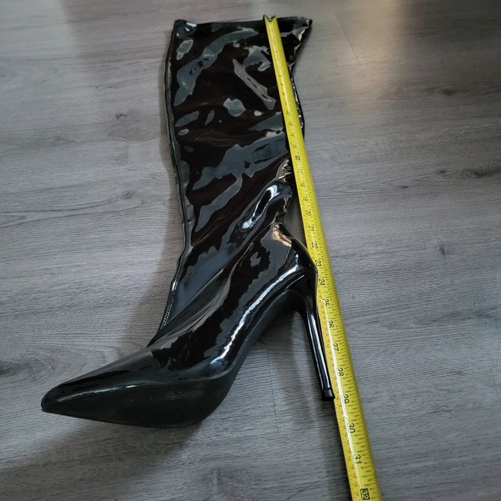 Fashion Nova Black Patent Over-The-Knee Pointed Stiletto Boots